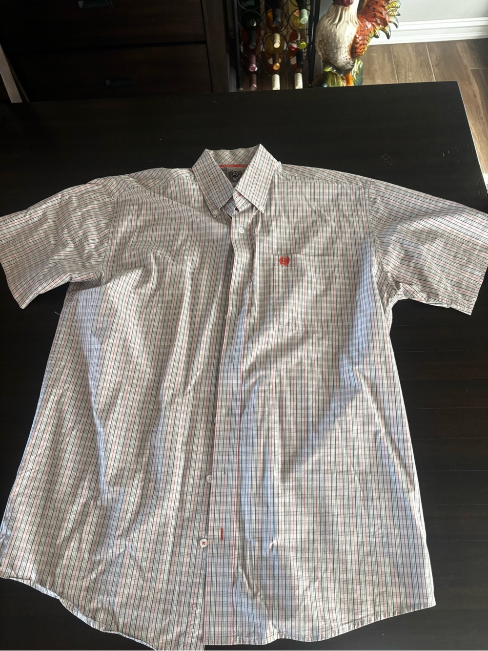 Cinch Men's Button-Down Short Sleeve Shirt in White with Red & Blue Plaid